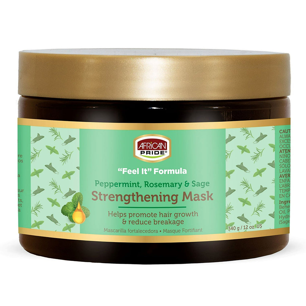 African Pride Feel It Formula Strengthening Mask Jar for Deep Conditioning Peppermint Oil 12Oz (340g)